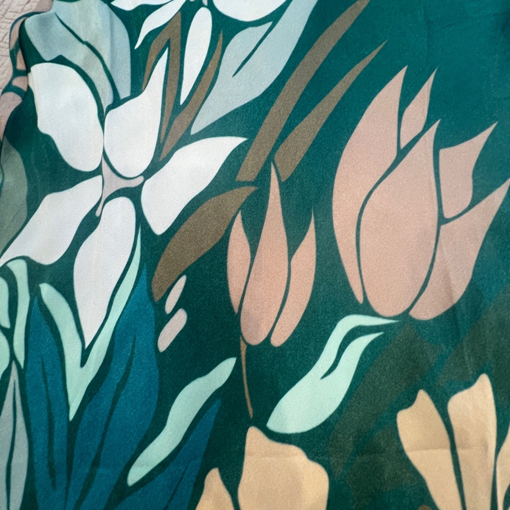 Anthropologie -bl-nk- label Emerald Green Satin Floral Maxi Dress - Picture 11 of 11